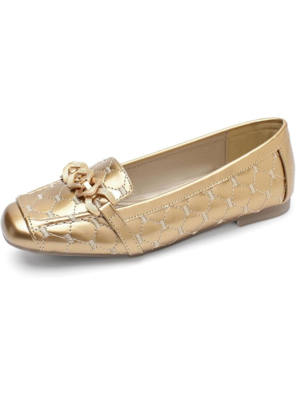 Women's Gold Casual Comfort Penny Loafers Slip On Classic Ballet Flat Work Shoes